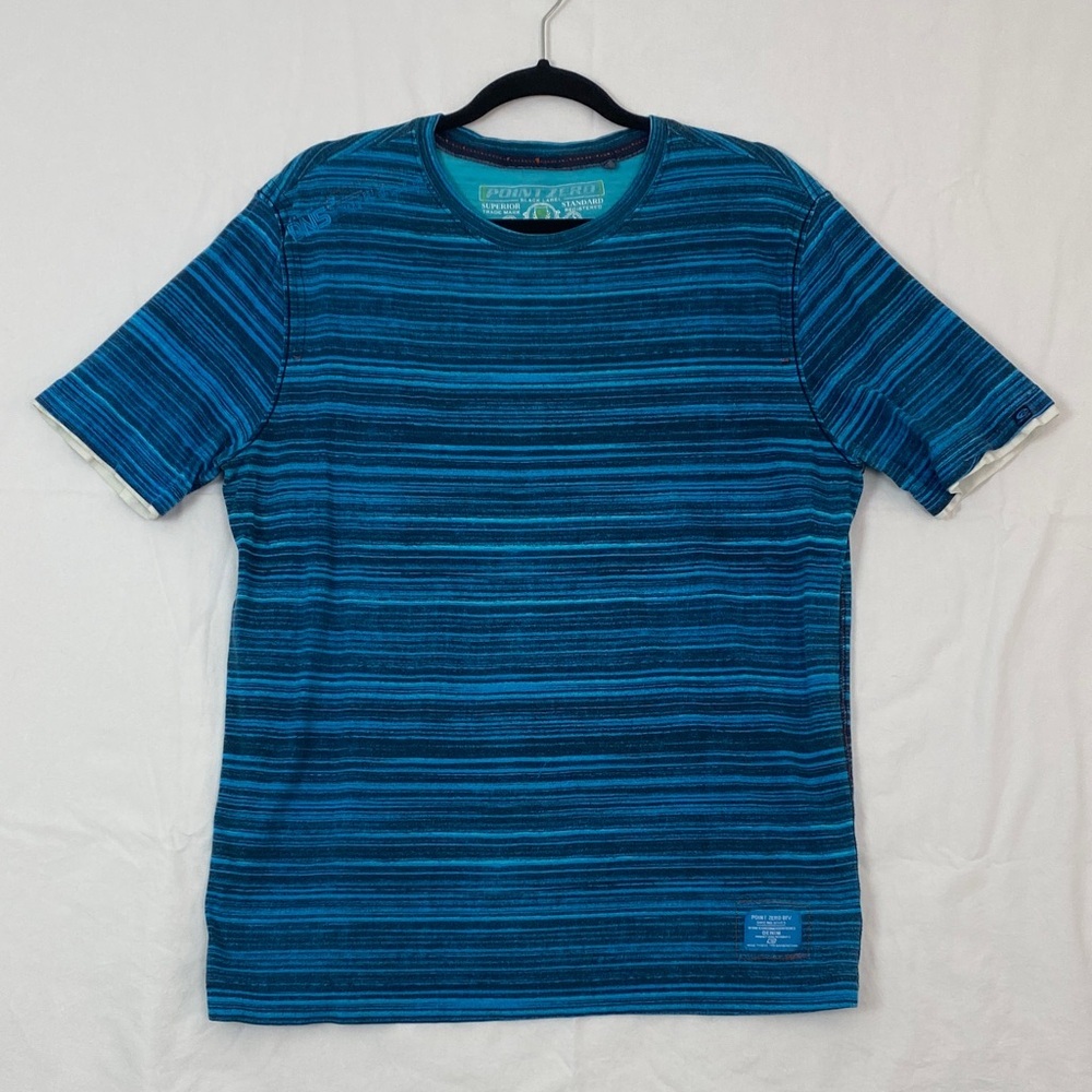 Point Zero Teal Striped Tee Men’s Medium